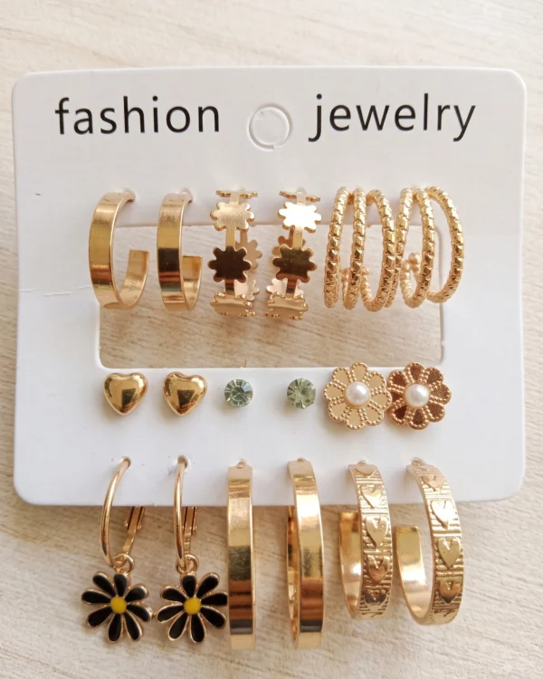 Golden Multidesign Earrings Combo Set