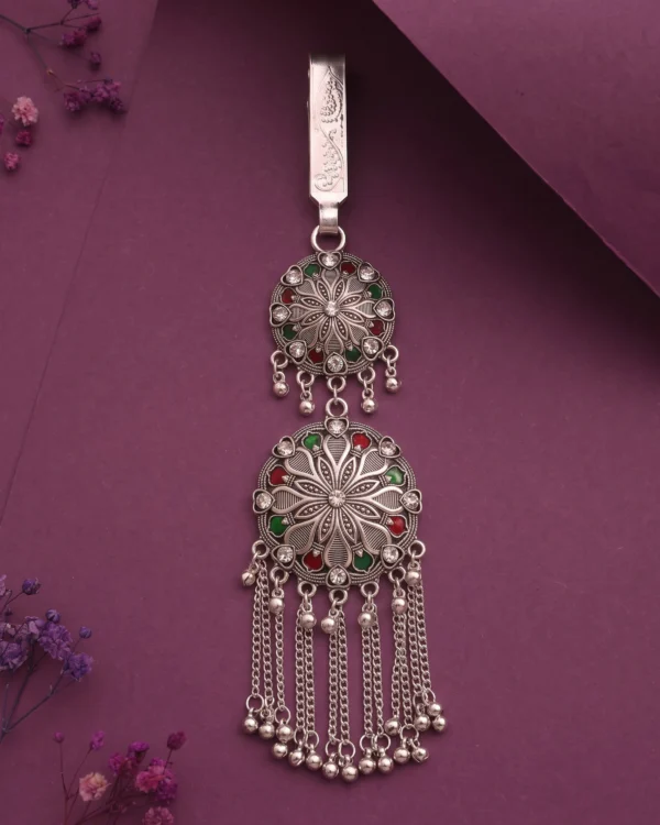 Silver Circular Floral Saree Challa