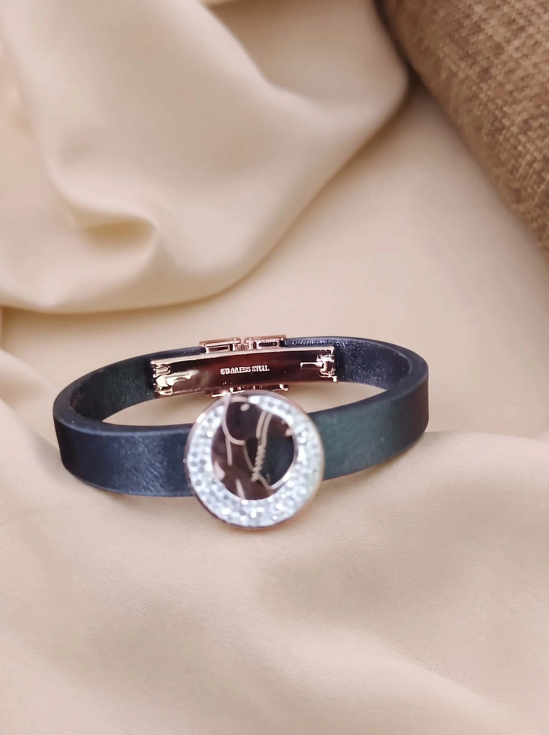 Premium Black Leather Bracelet - Image 3