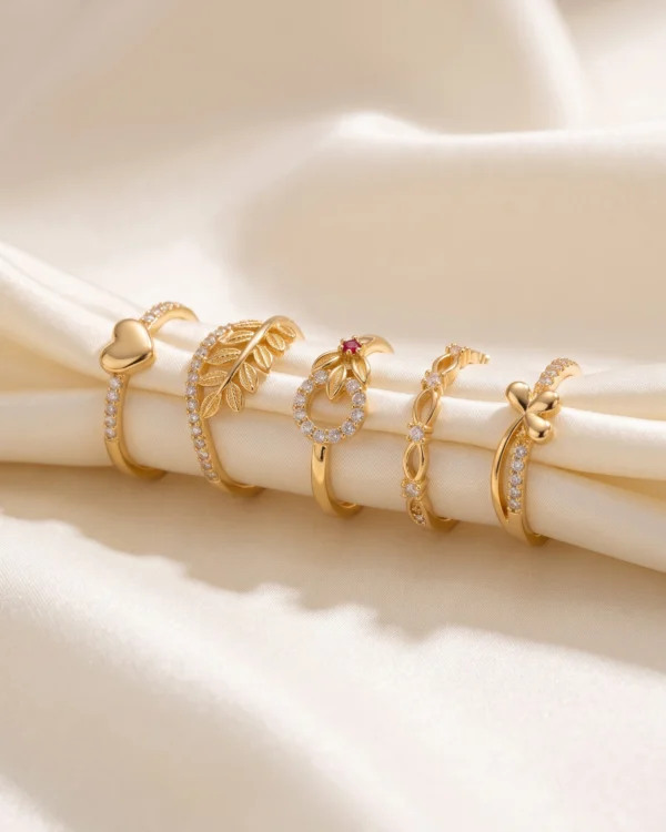 Gold Tone Nature Charm Ring Set
