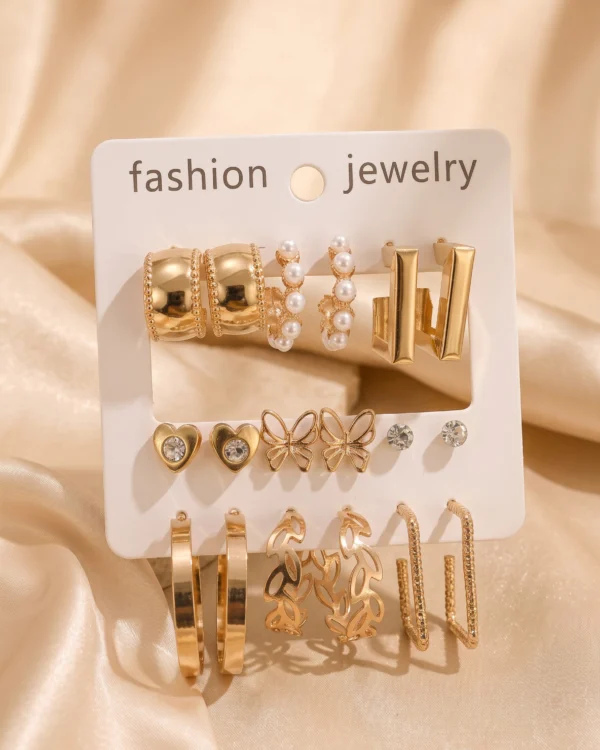 Golden Pearl Butterfly Earrings Combo Set