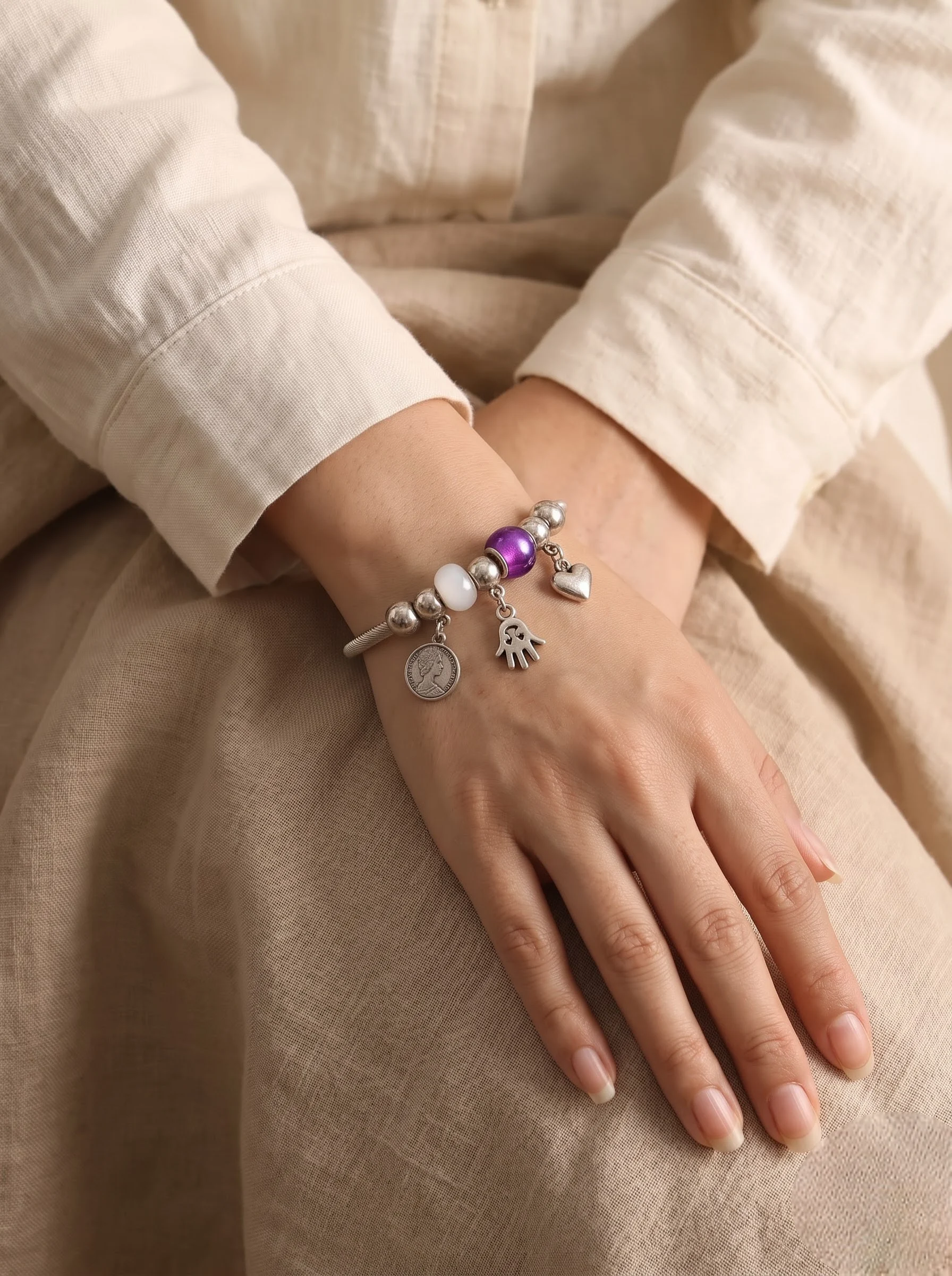 Vintage Silver Plated Charm Bracelet - Image 2