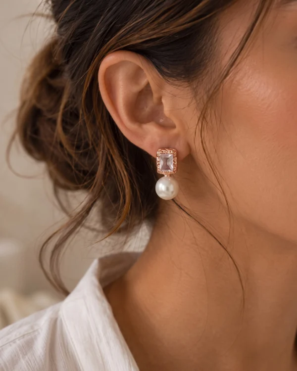 Rose Gold Pearl Earrings