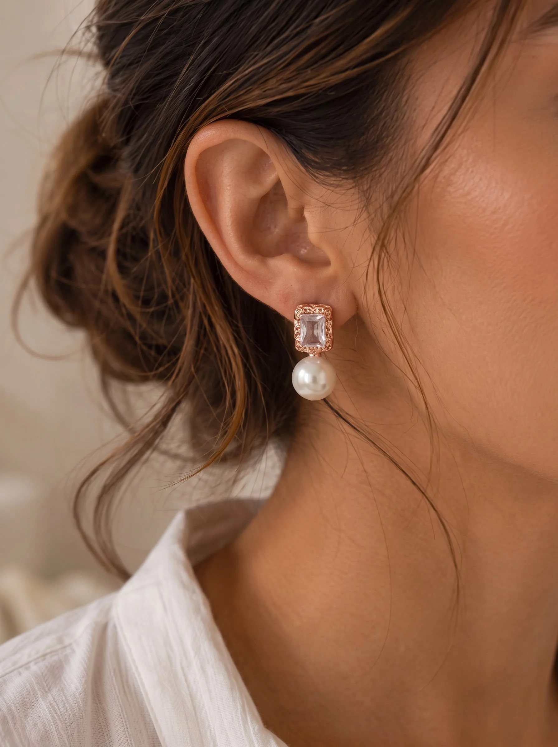 Rose Gold Pearl Earrings