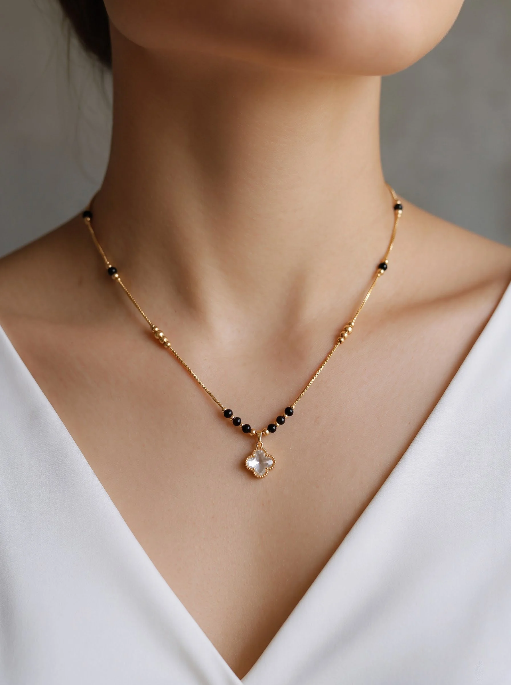 Clear Crystal Clover Necklace