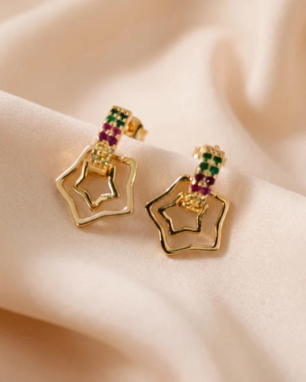 Golden Multicolor Geometric Earrings