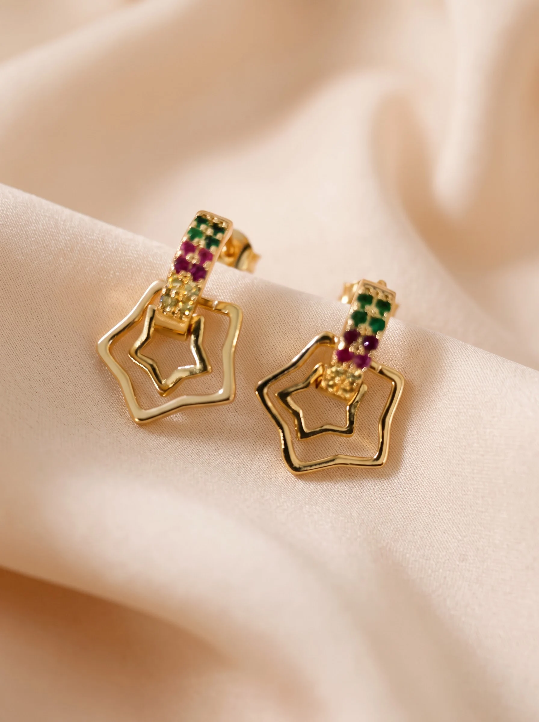 Golden Multicolor Geometric Earrings