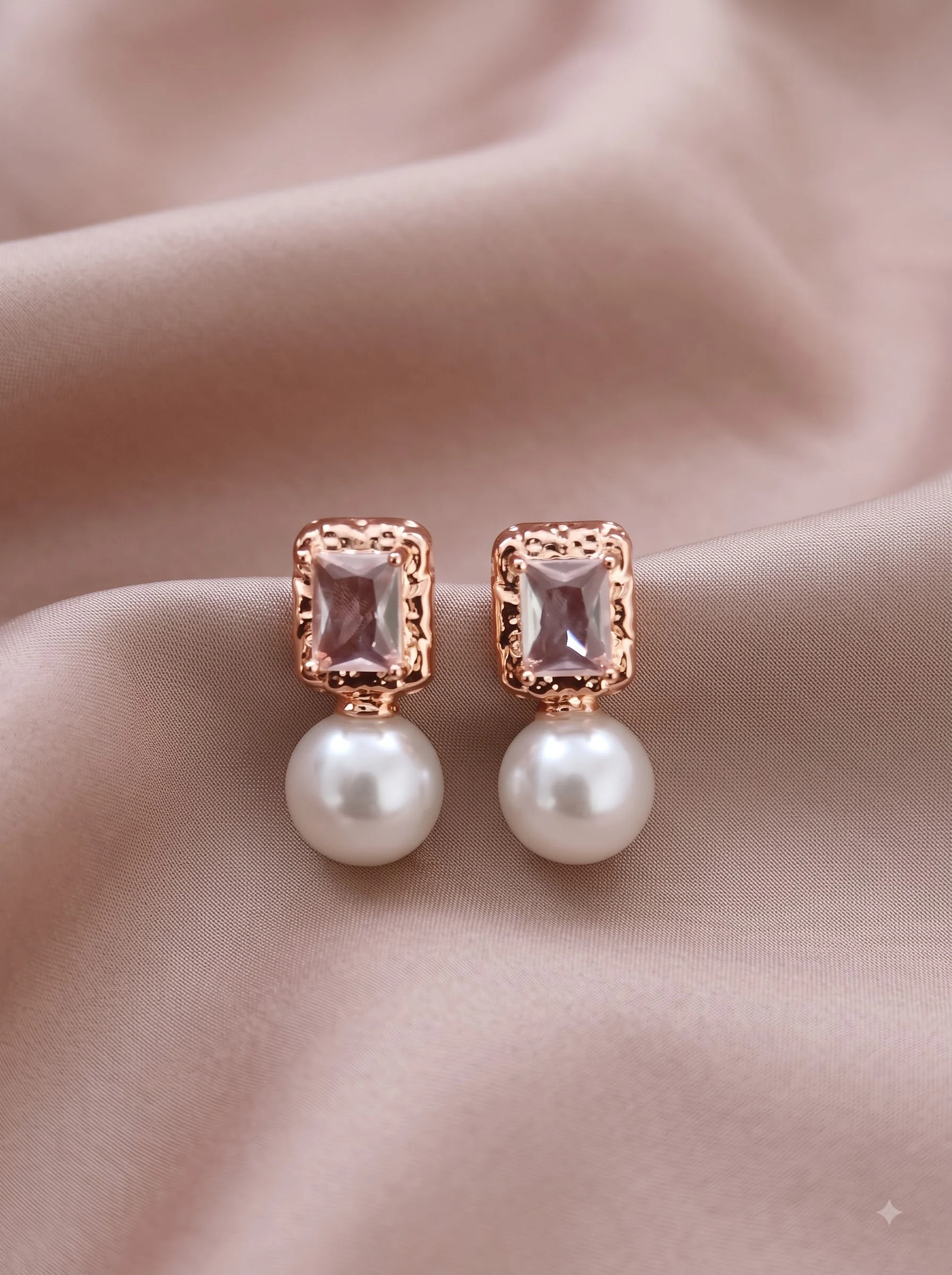 Rose Gold Pearl Earrings - Image 3