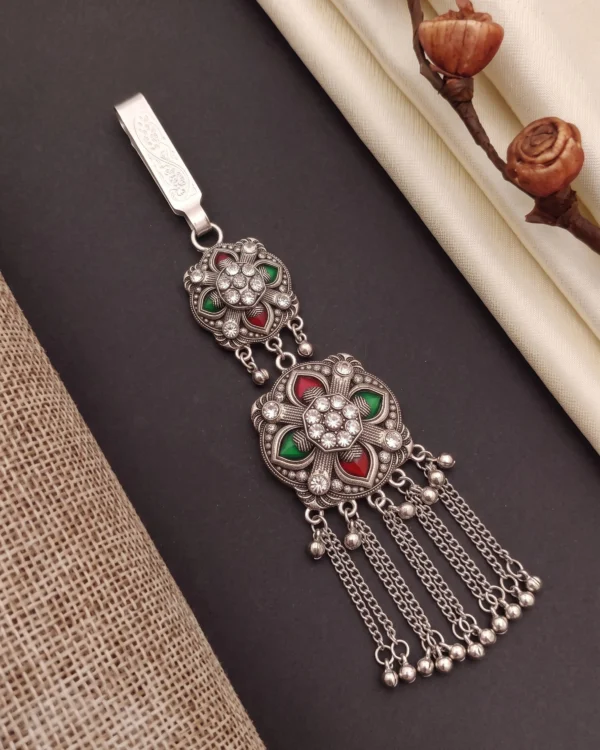 Oxidised Silver Floral Saree Challa