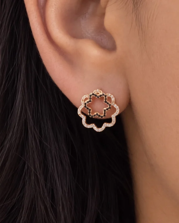 Golden Floral White Stone Stud Earrings