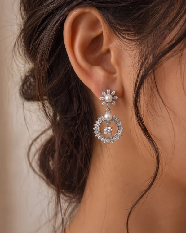 Floral Pearl Circle Earrings