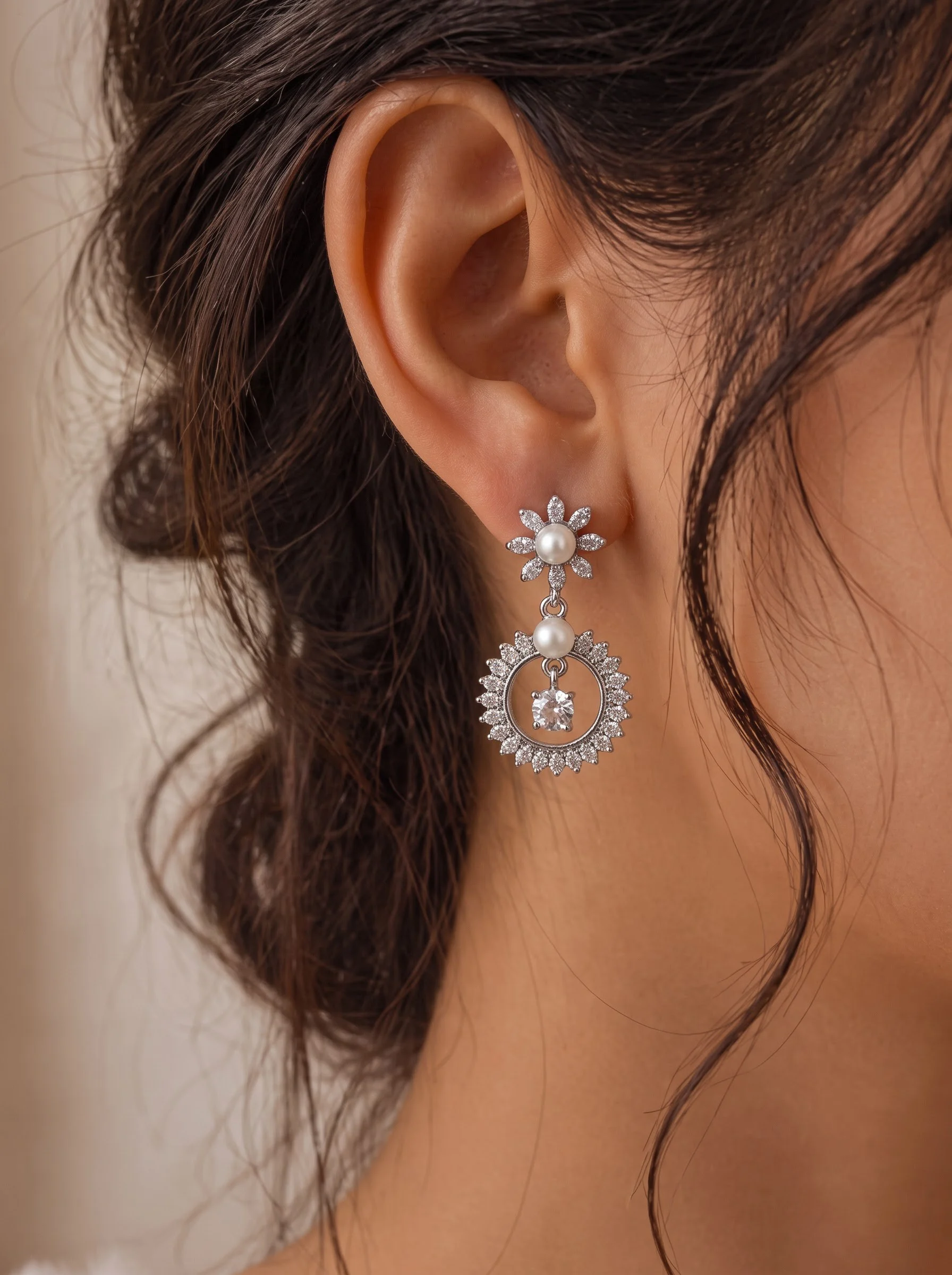 Floral Pearl Circle Earrings