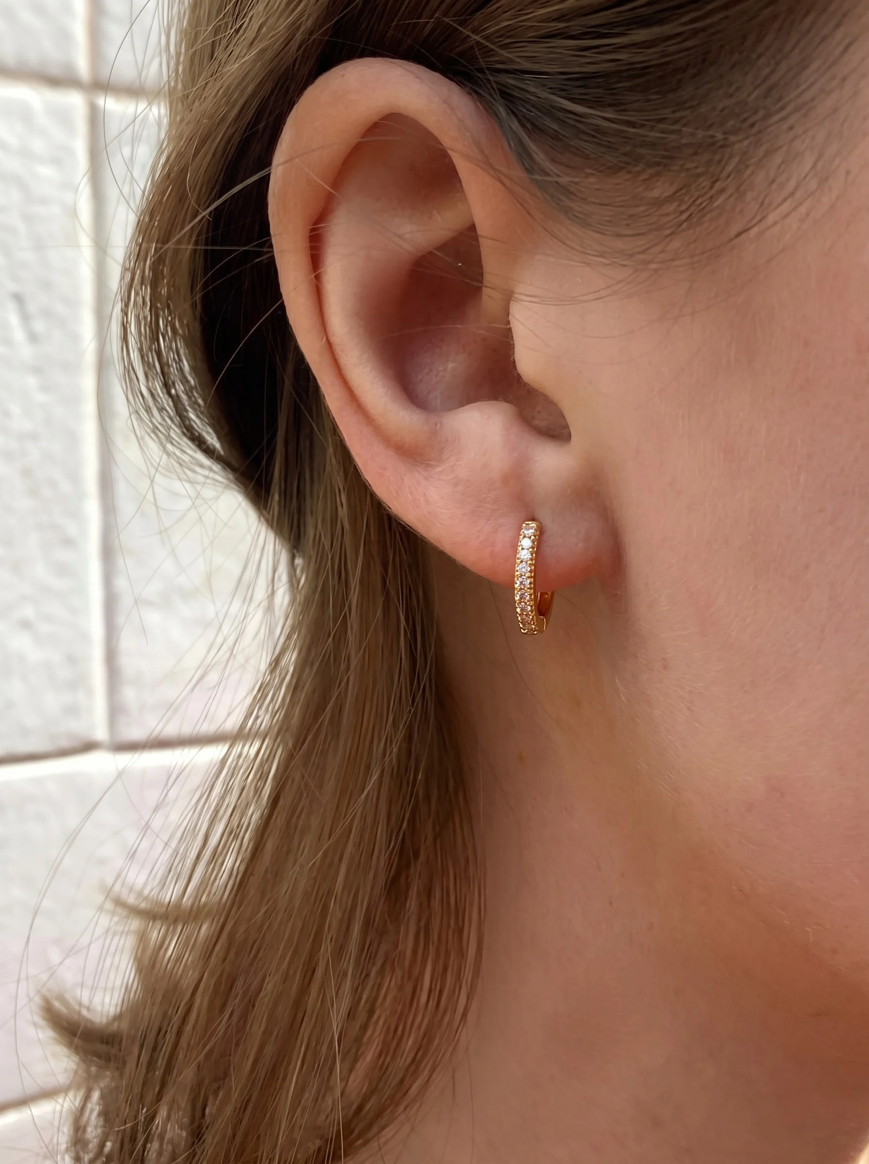 Golden White Stone Hoop Earrings - Image 2