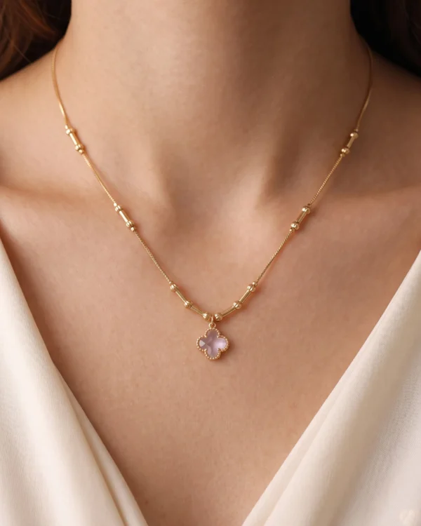 Pink Clover Gold Necklace