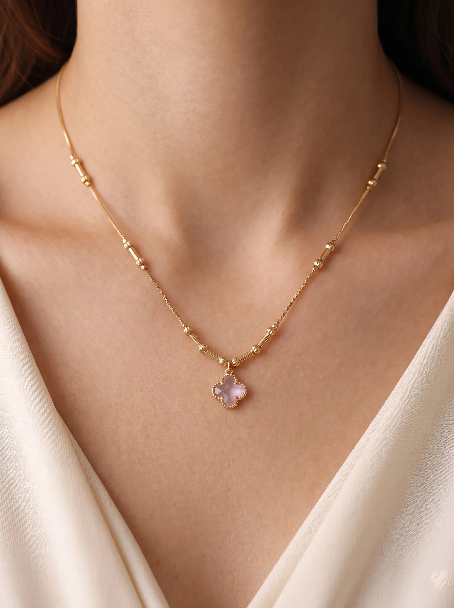 Pink Clover Gold Necklace