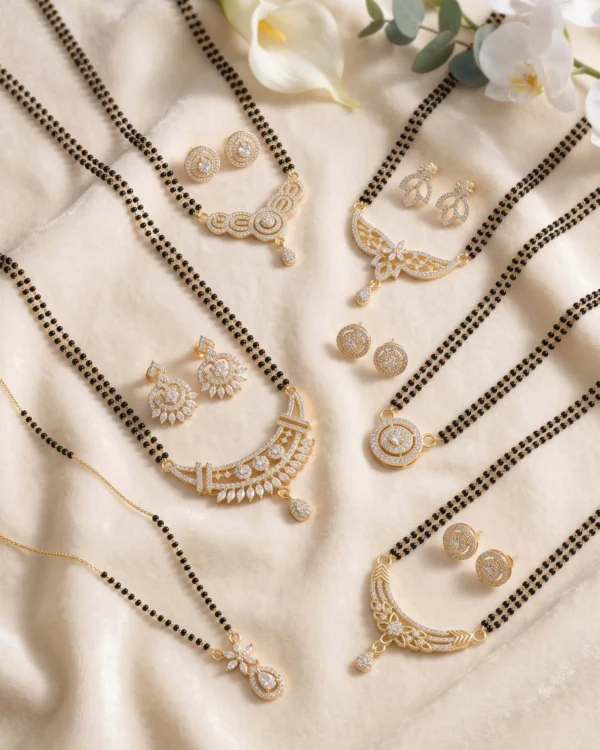Gold Tone Black Beads Mangalsutra Set