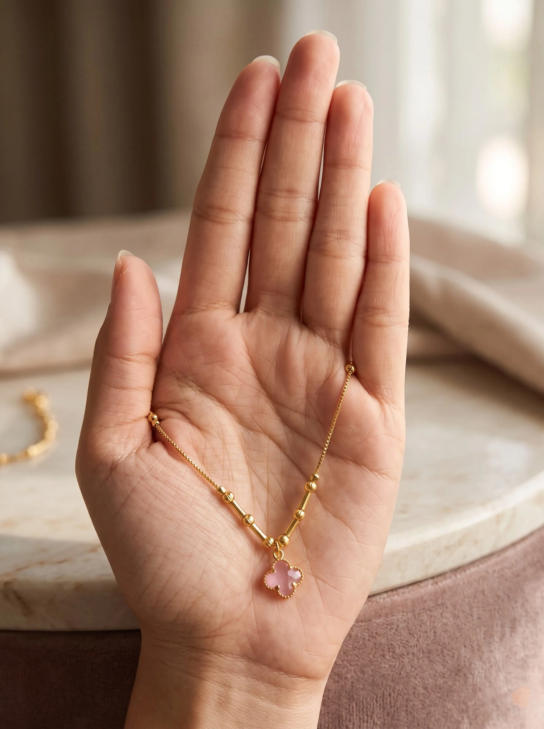 Pink Clover Gold Necklace - Image 3