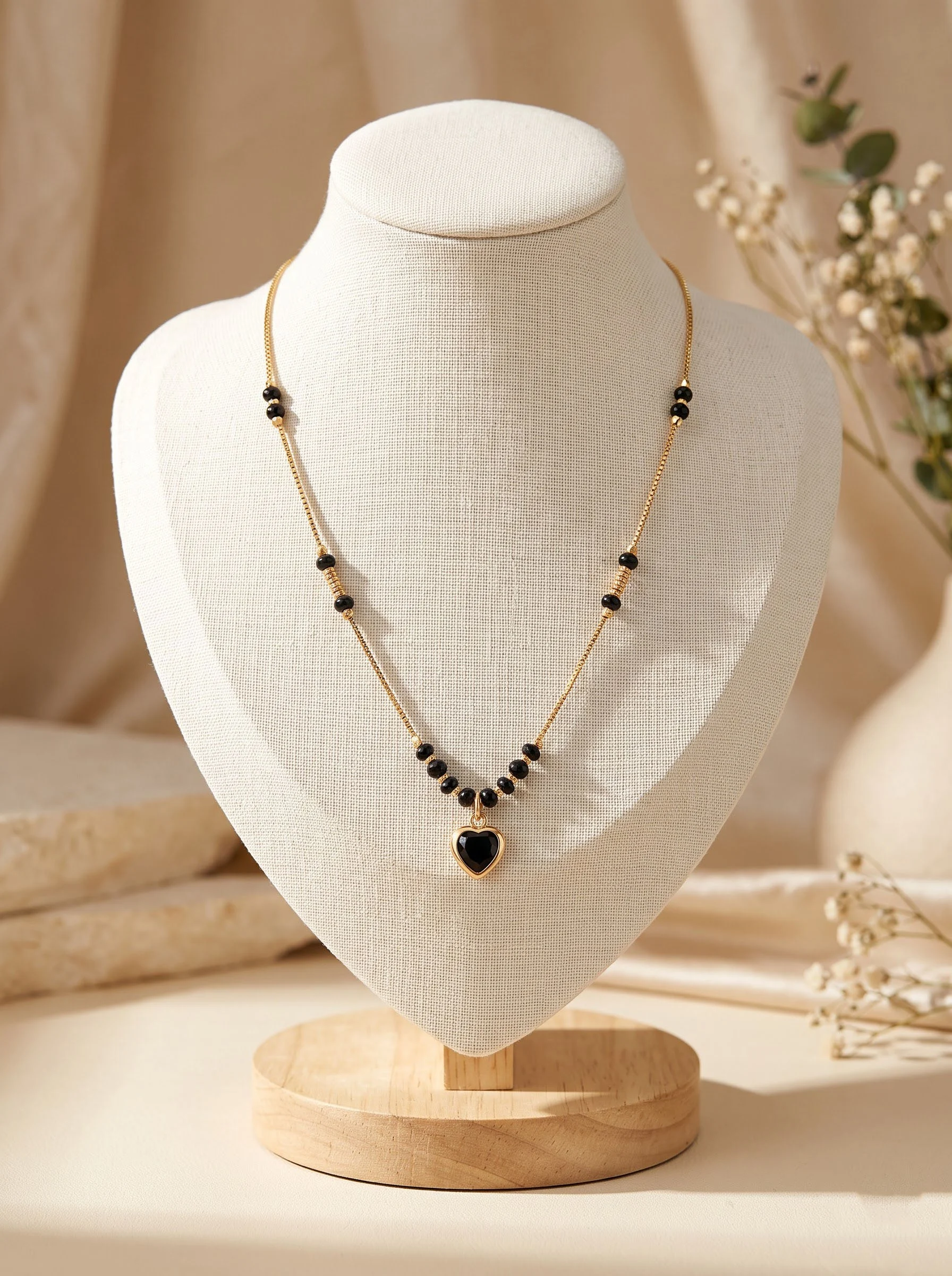 Black Stone Heart Necklace - Image 4