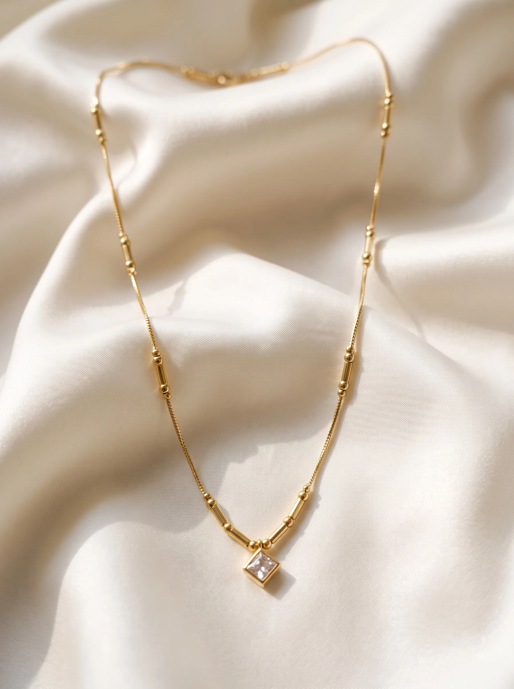 Square Solitaire Gold Necklace - Image 5