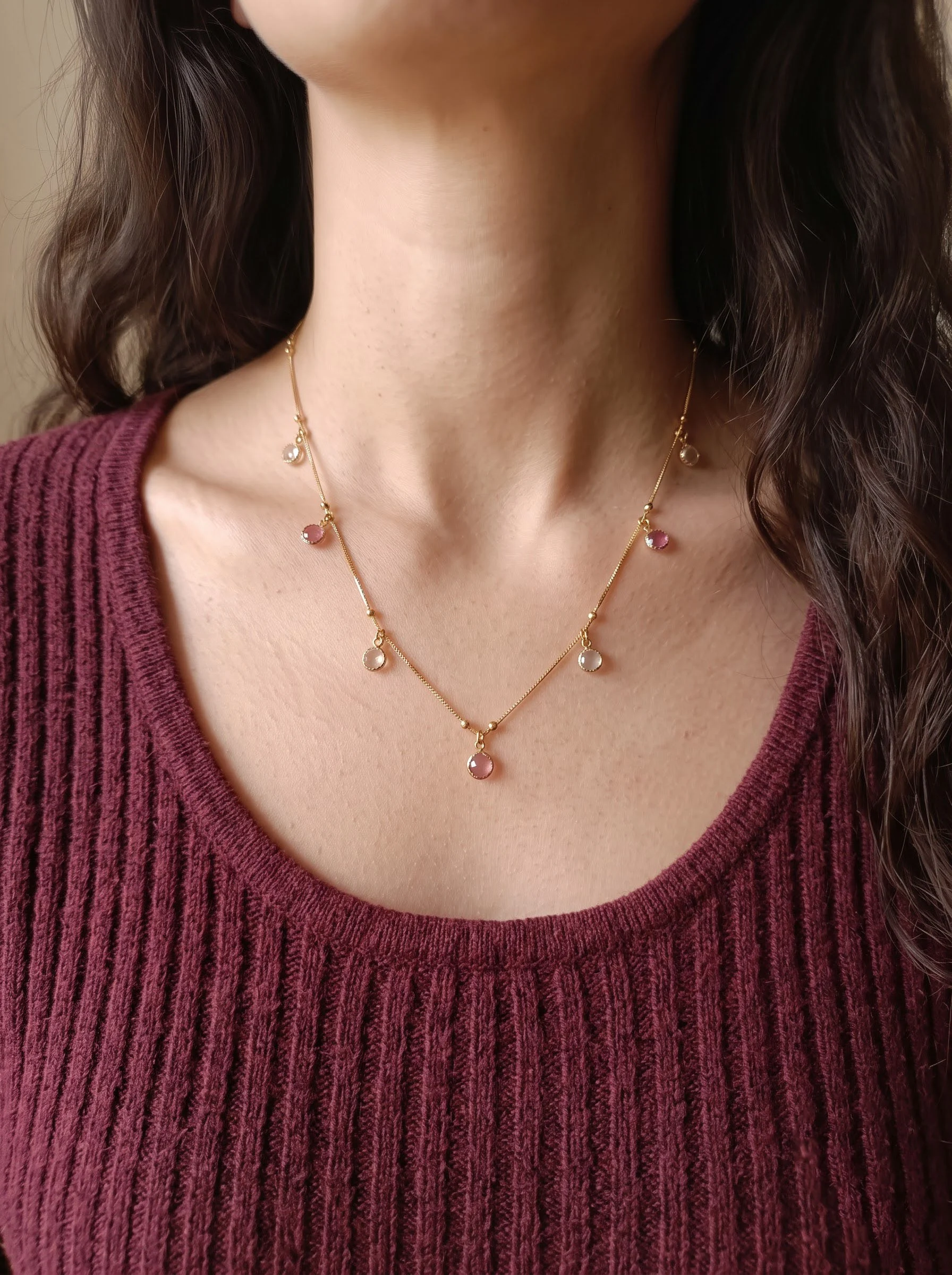 Multi Crystal Gold Necklace