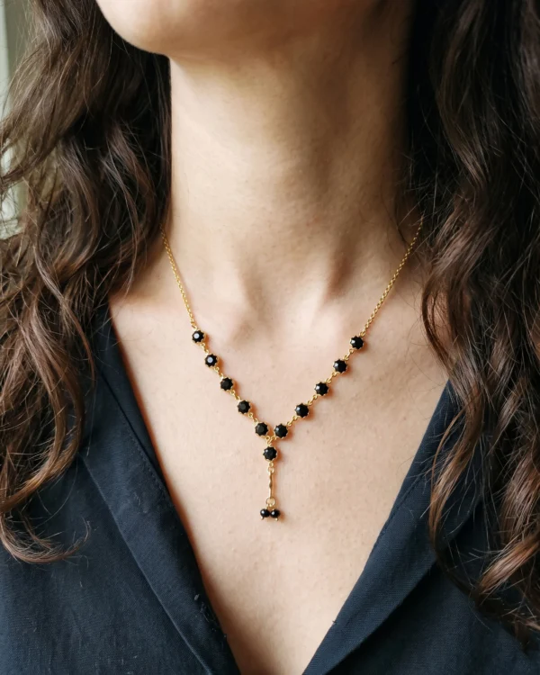Black Floral Drop Necklace