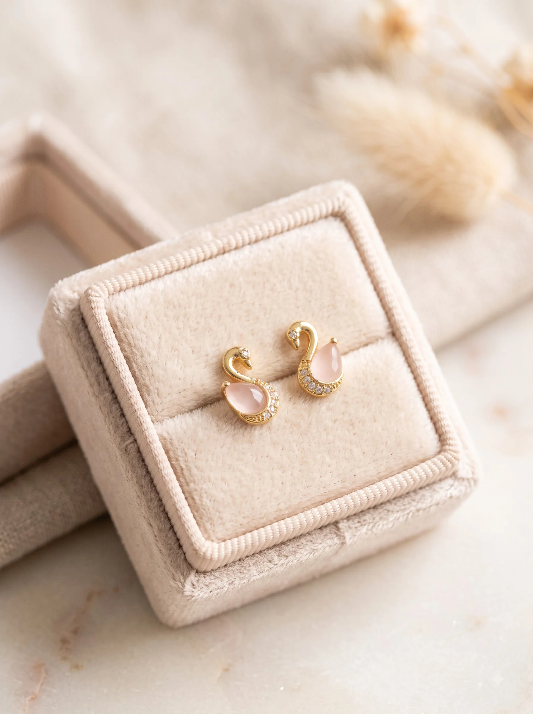 Golden Pink Swan Stud Earrings - Image 2