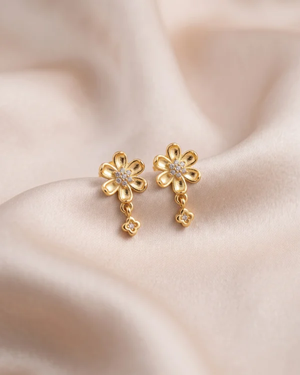 Gold Plated Flower Drop Earrings
