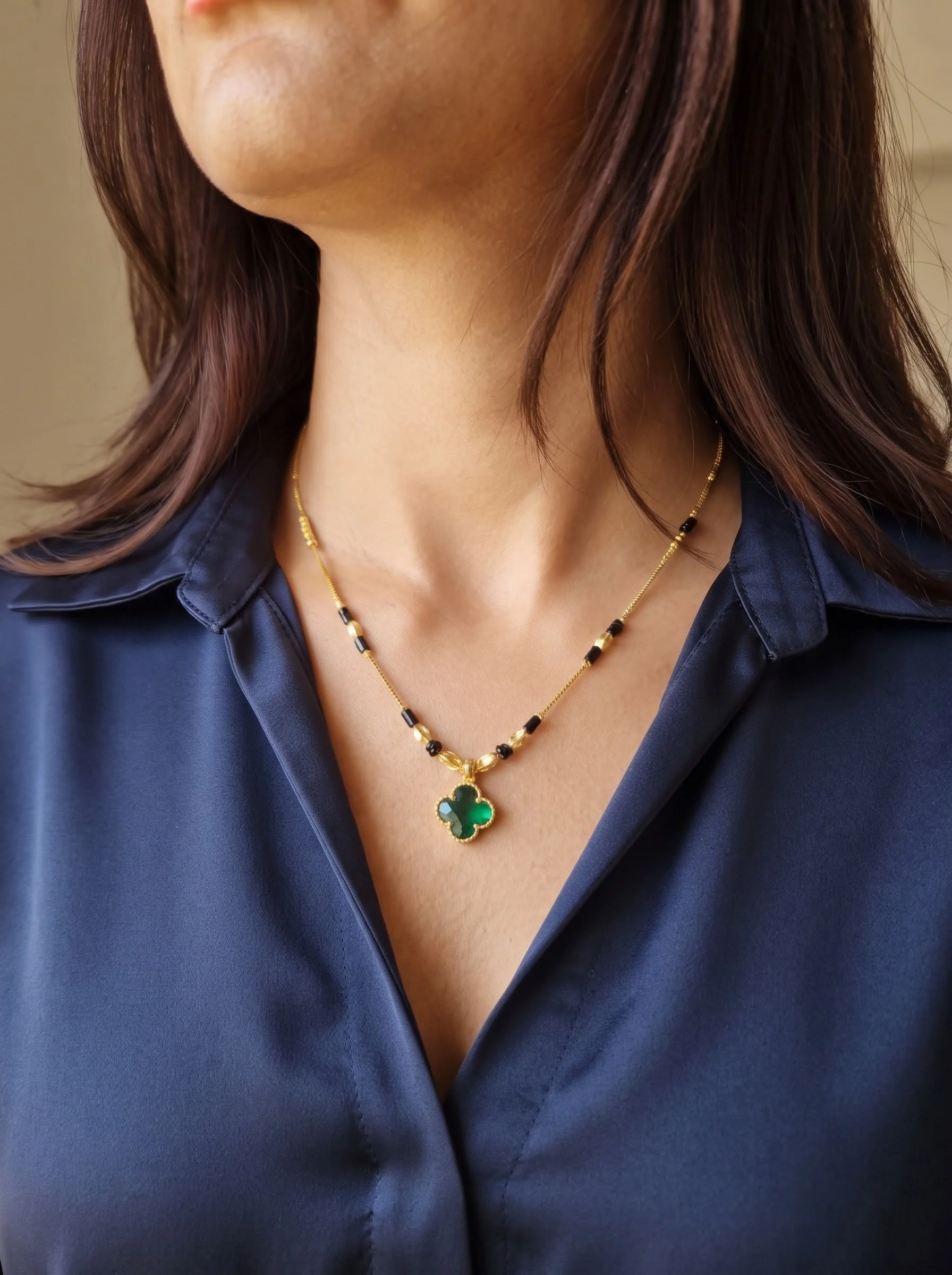Emerald Flower Charm Necklace