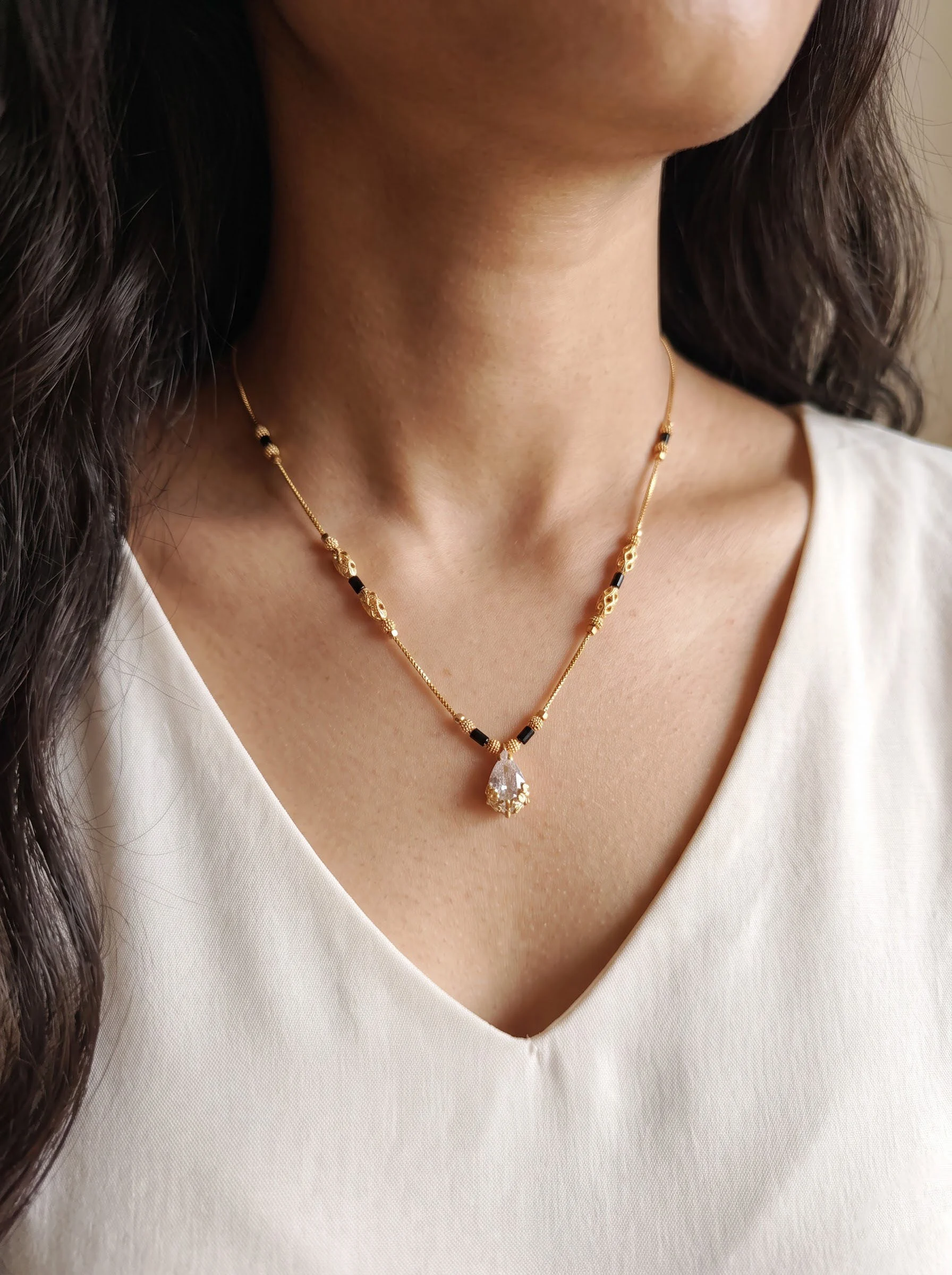Gold Crystal Teardrop Necklace - Image 3