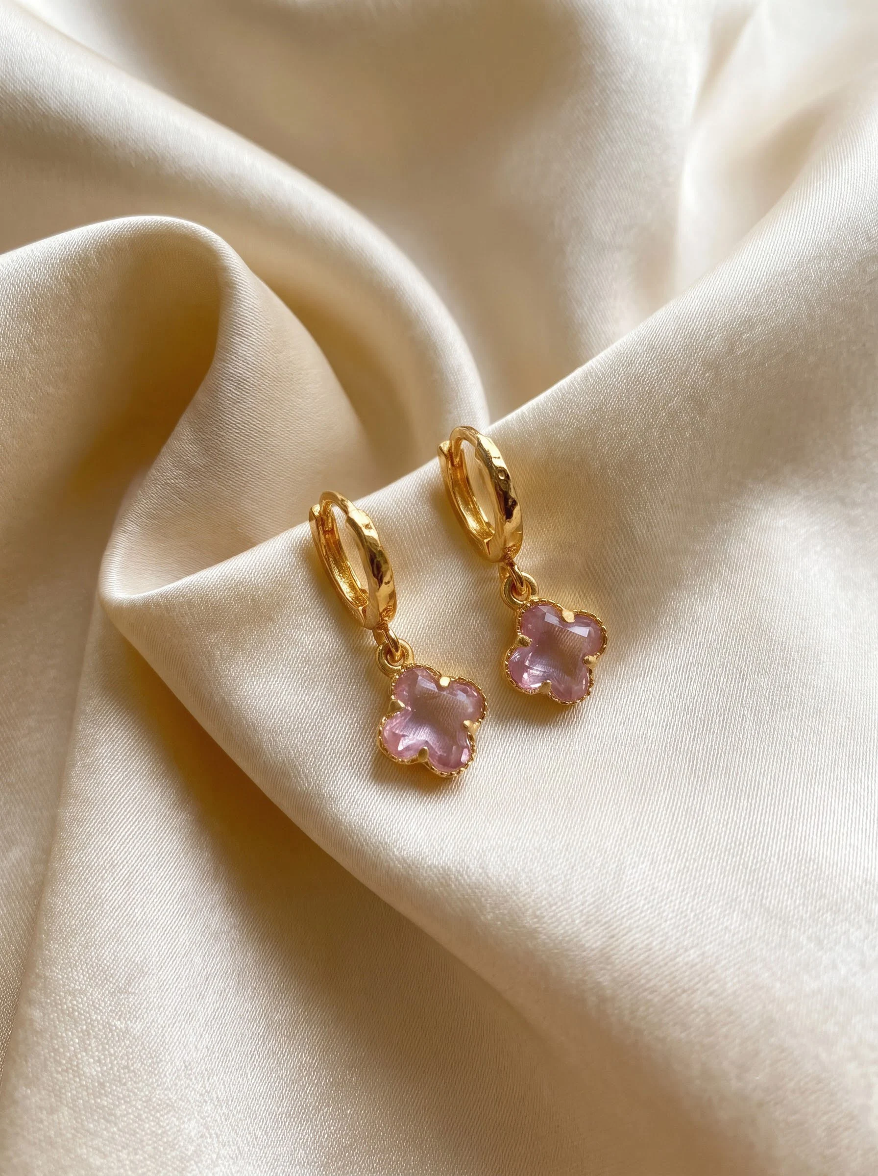 Golden Pink Clover Drop Earrings - Image 4
