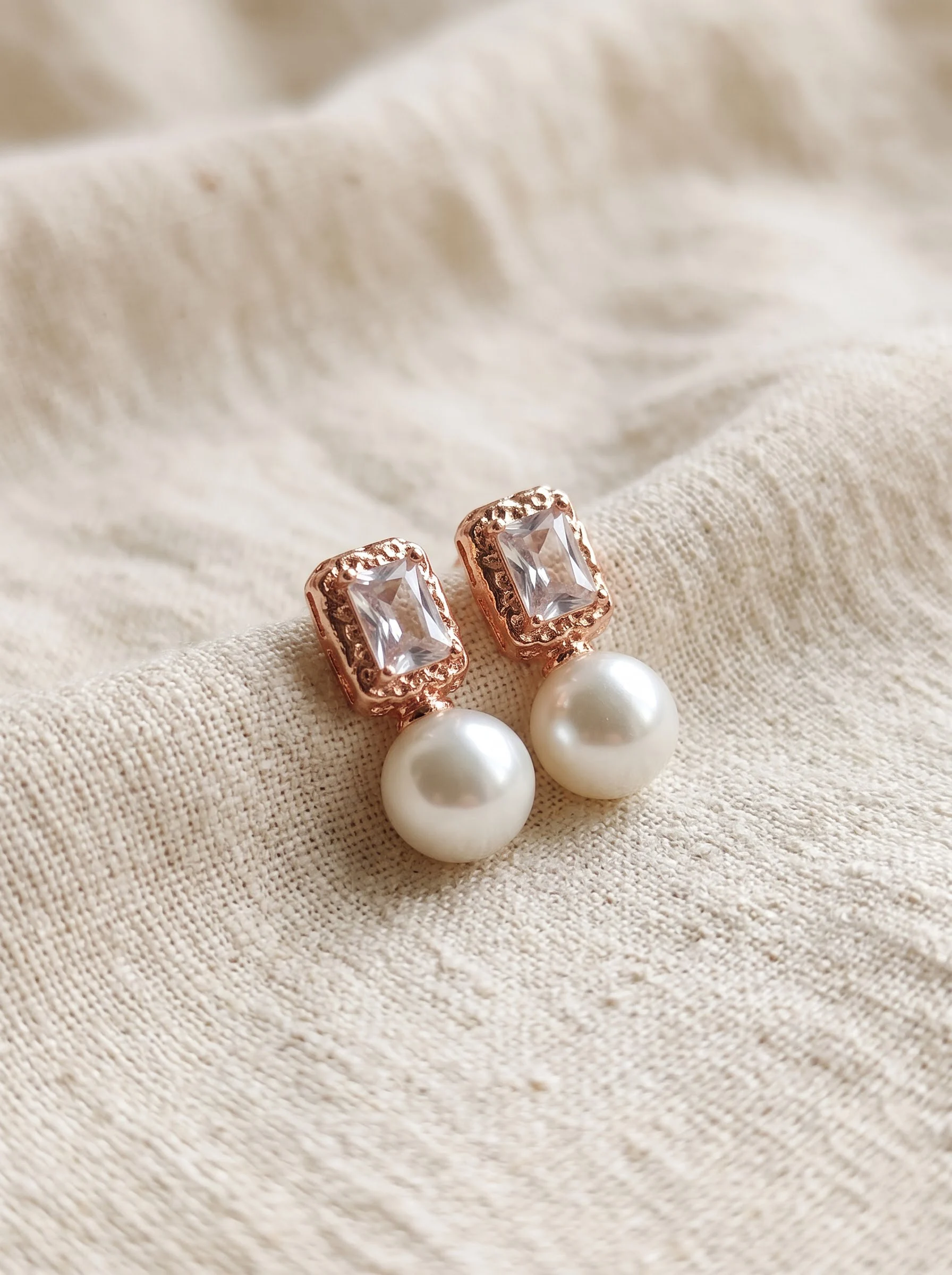 Rose Gold Pearl Earrings - Image 2