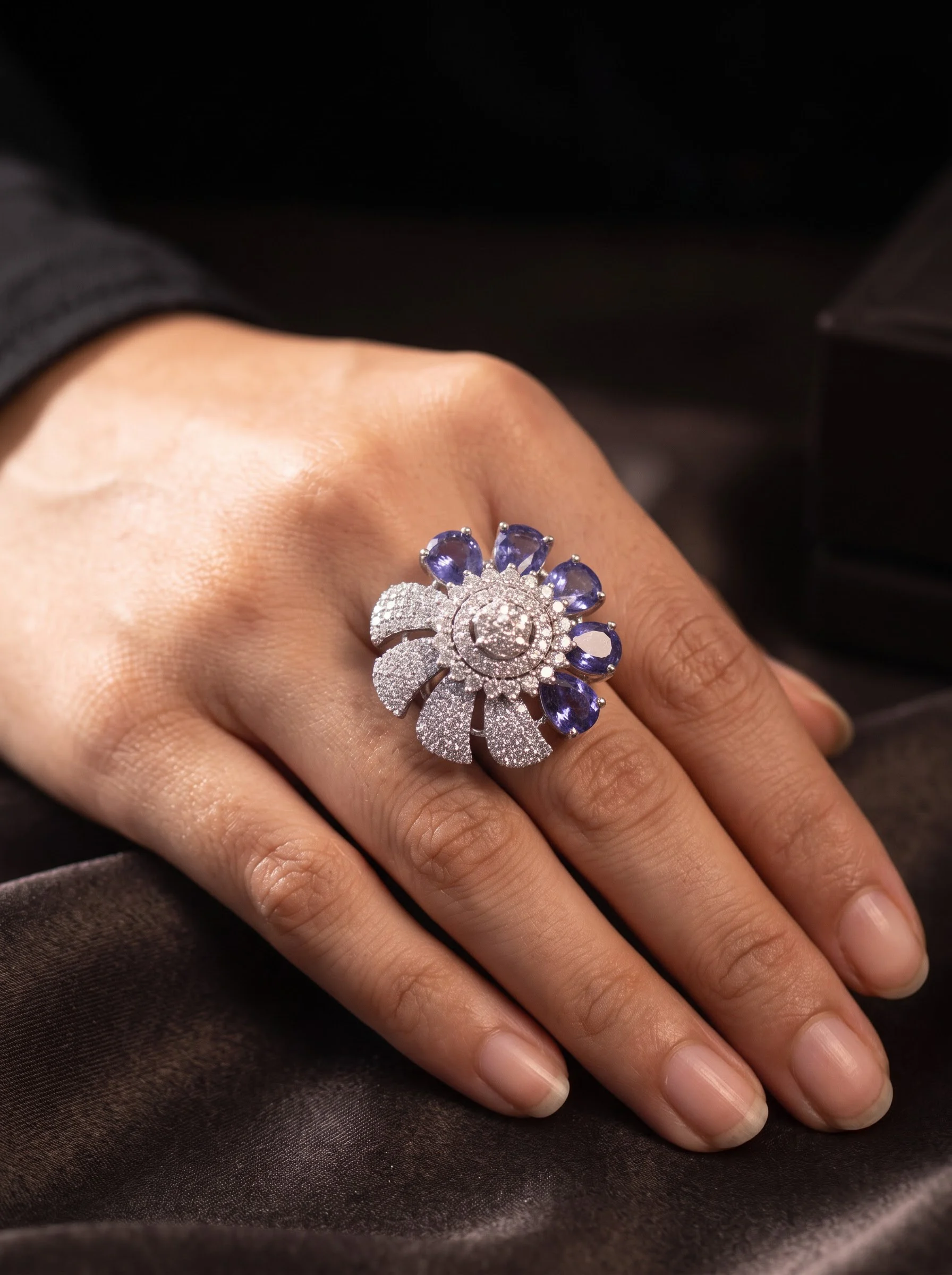 American Diamond Floral Cocktail Ring - Image 2