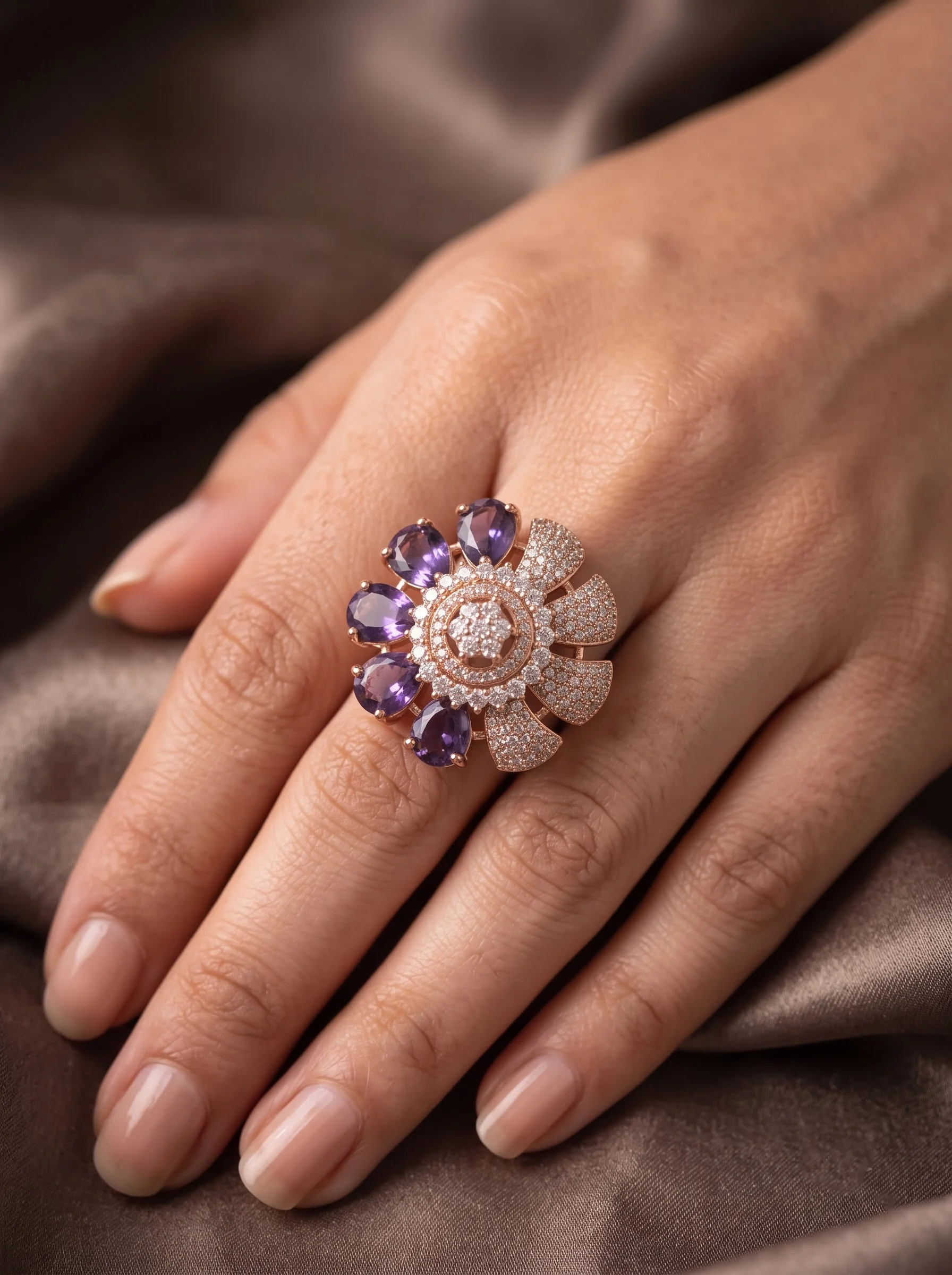 American Diamond Floral Cocktail Ring