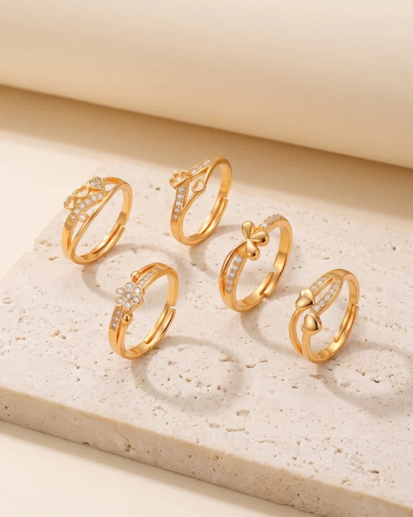 Gold Crystal Adjustable Ring Set