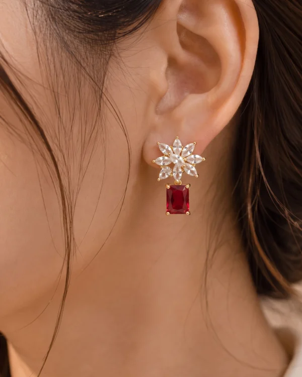 Floral Red Drop Earrings