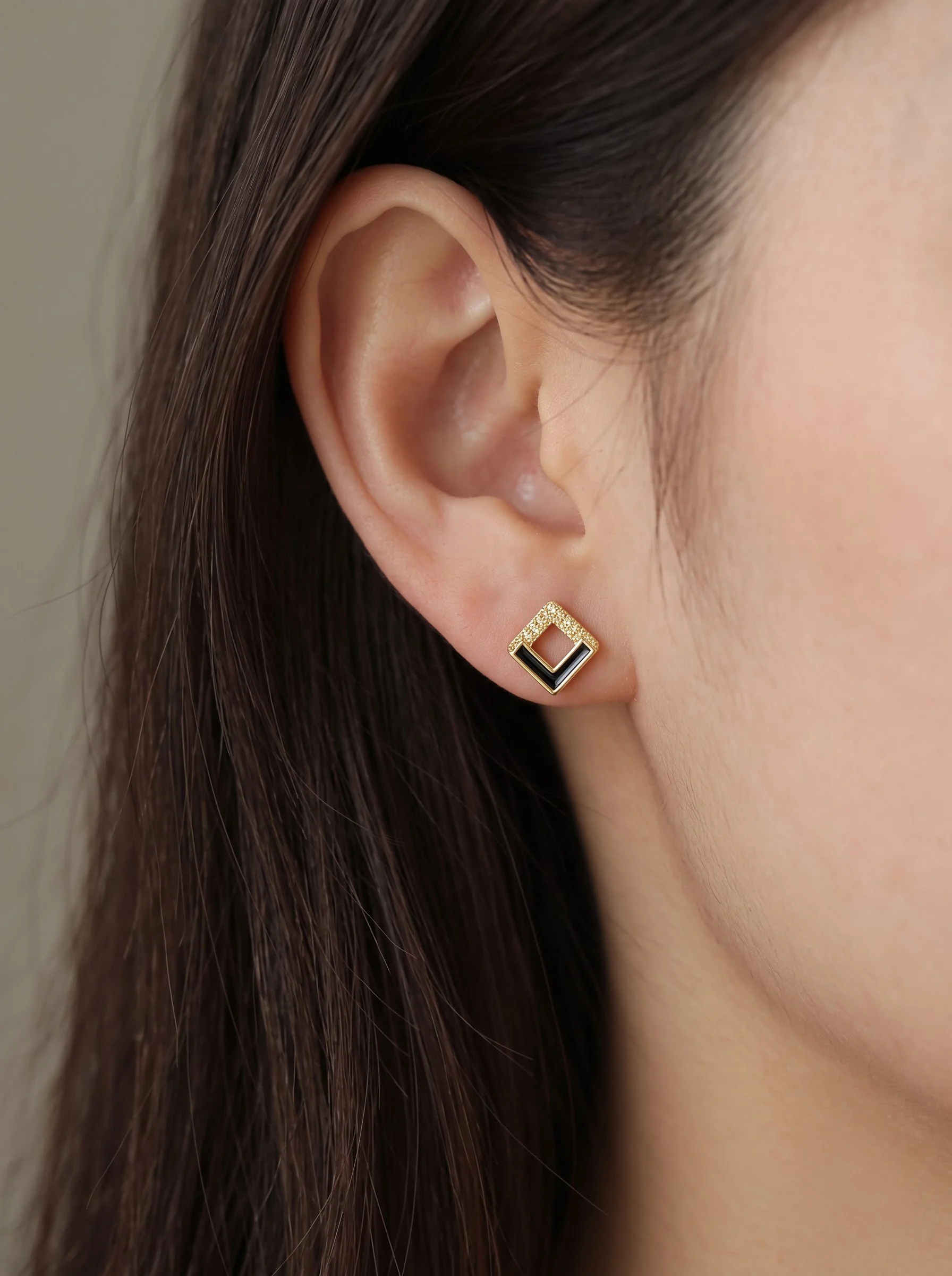 Golden Black Geometric Stud Earrings - Image 3