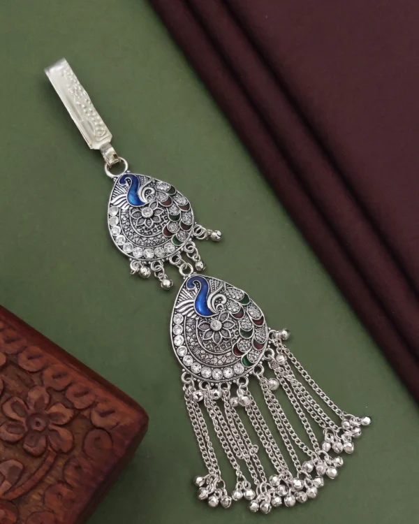 Silver Peacock Teardrop Saree Challa