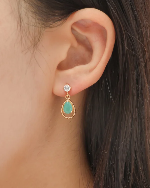 Gold Green Teardrop Earrings