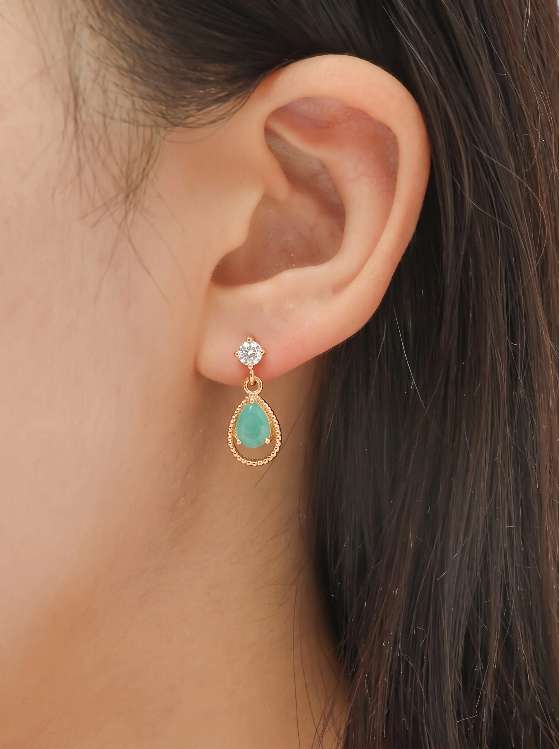 Gold Green Teardrop Earrings