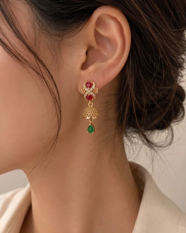 Golden Red Green Pearl  Earrings
