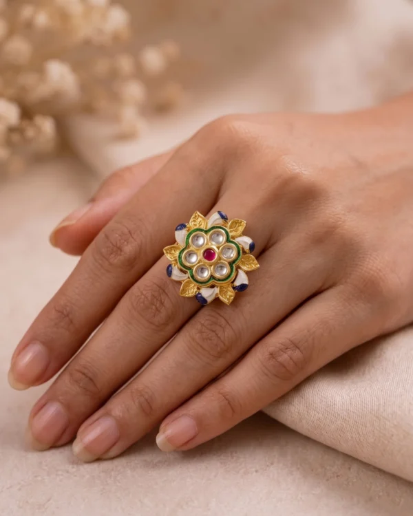 Gold Plated Kundan Floral Ring