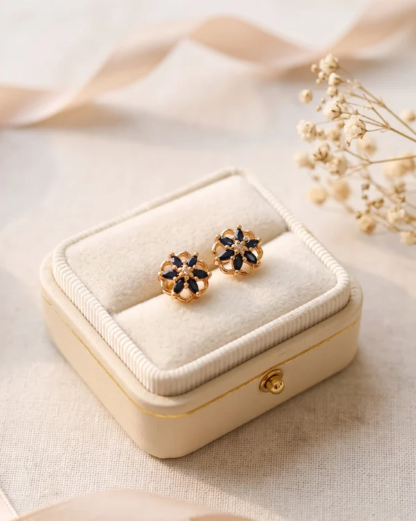 Golden Black Floral Stud Earrings