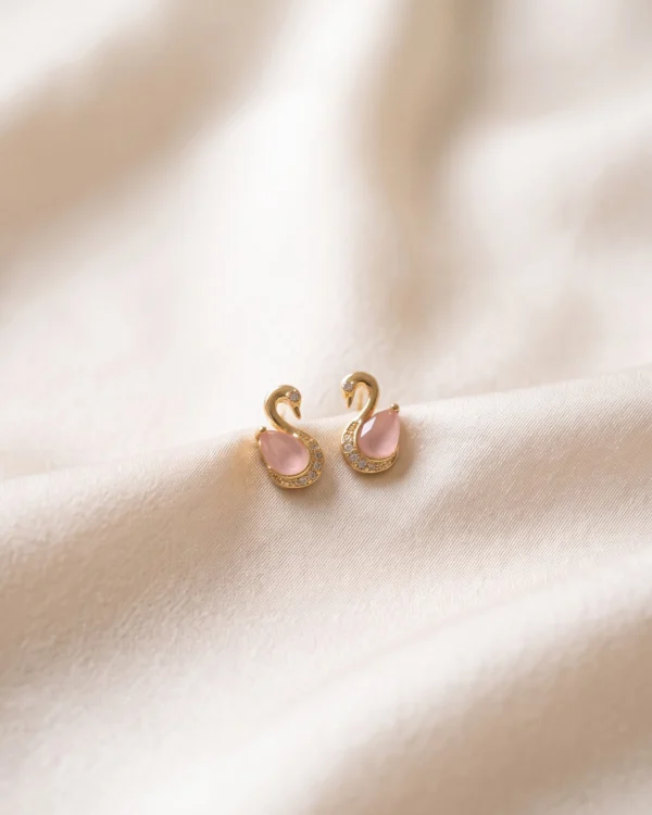 Golden Pink Swan Stud Earrings
