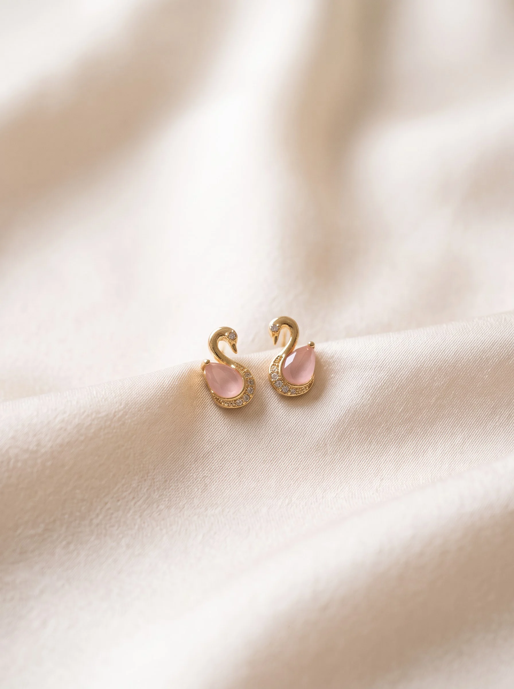 Golden Pink Swan Stud Earrings