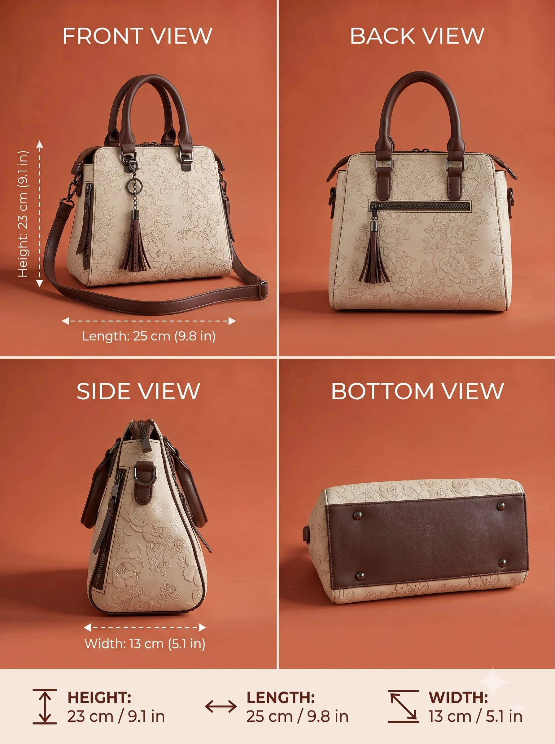 Floral Embossed Handbag - Image 4