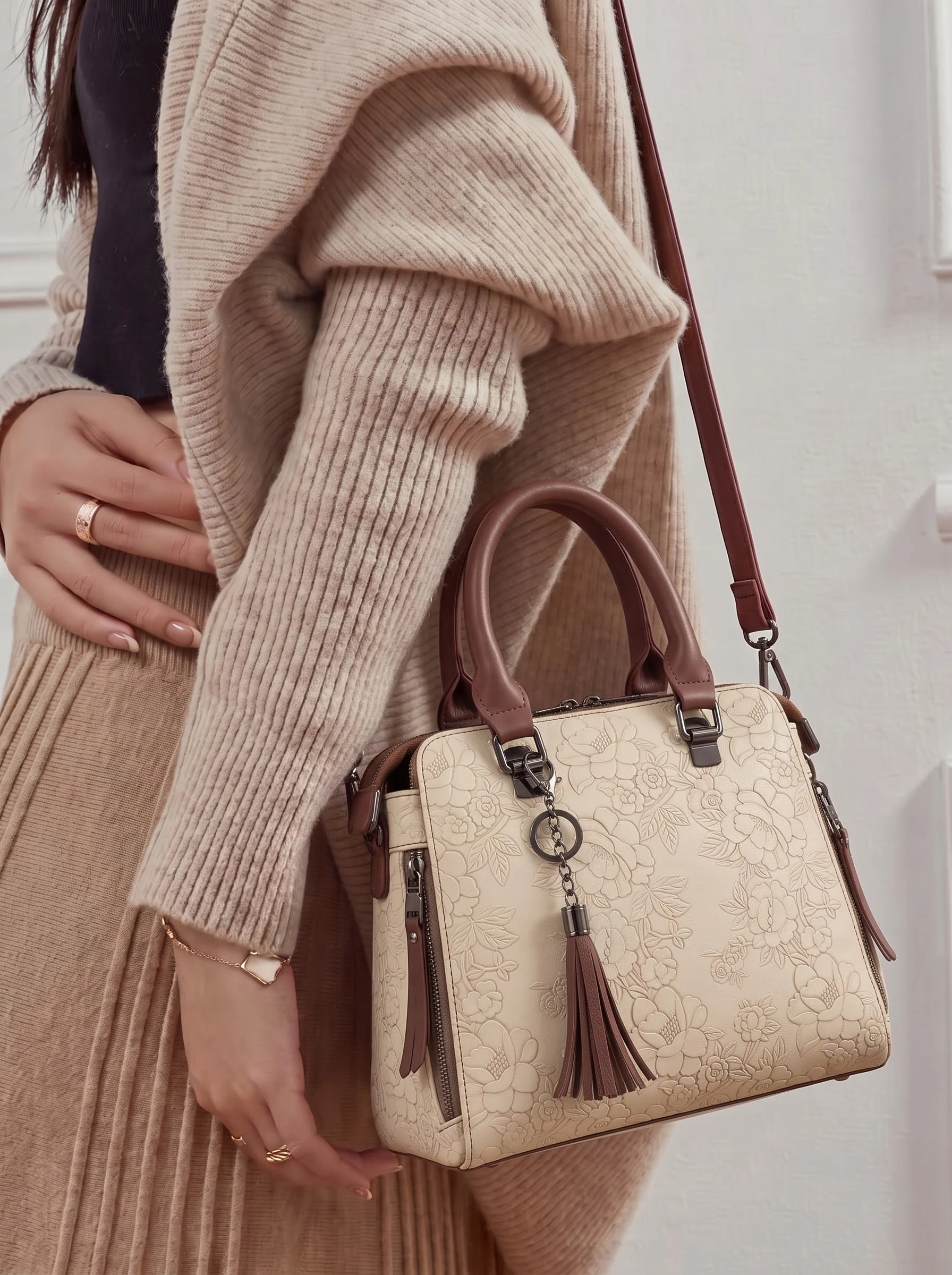 Floral Embossed Handbag - Image 6