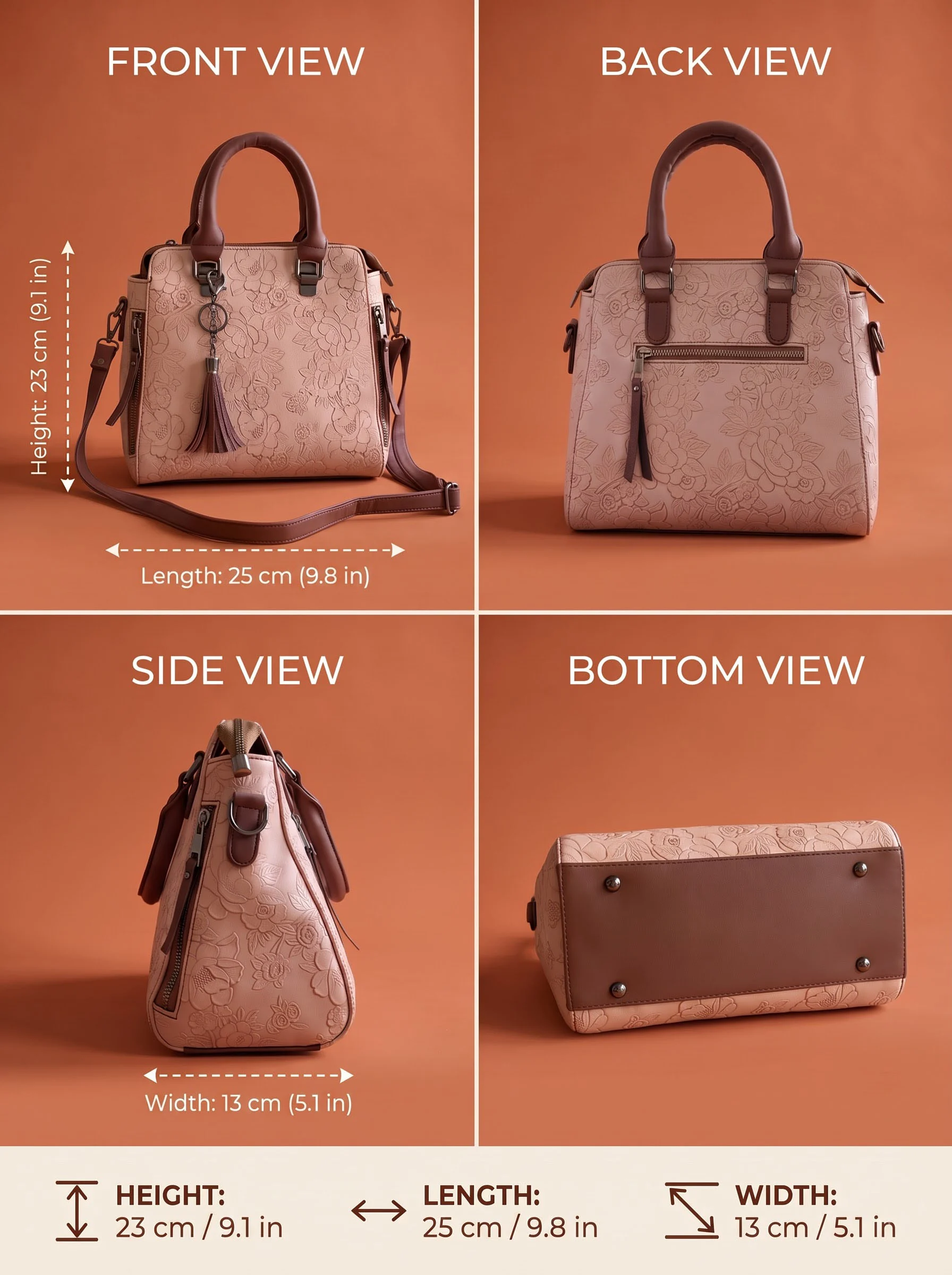 Floral Embossed Beige Handbag - Image 3