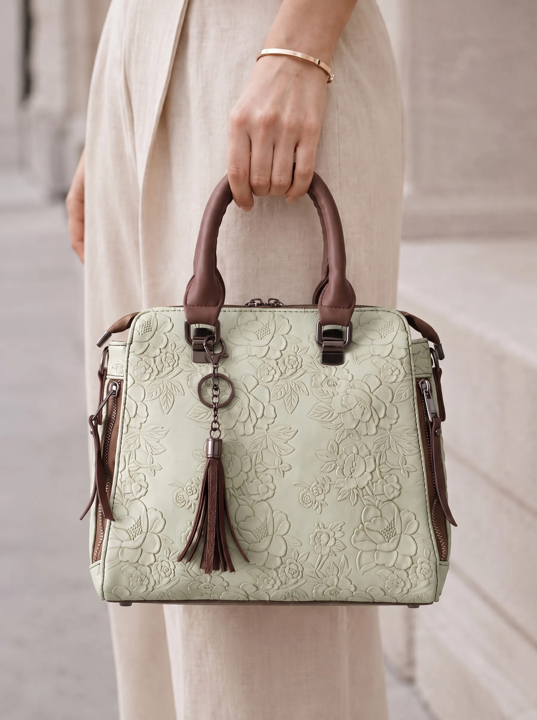 Mint Green Floral Handbag - Image 6