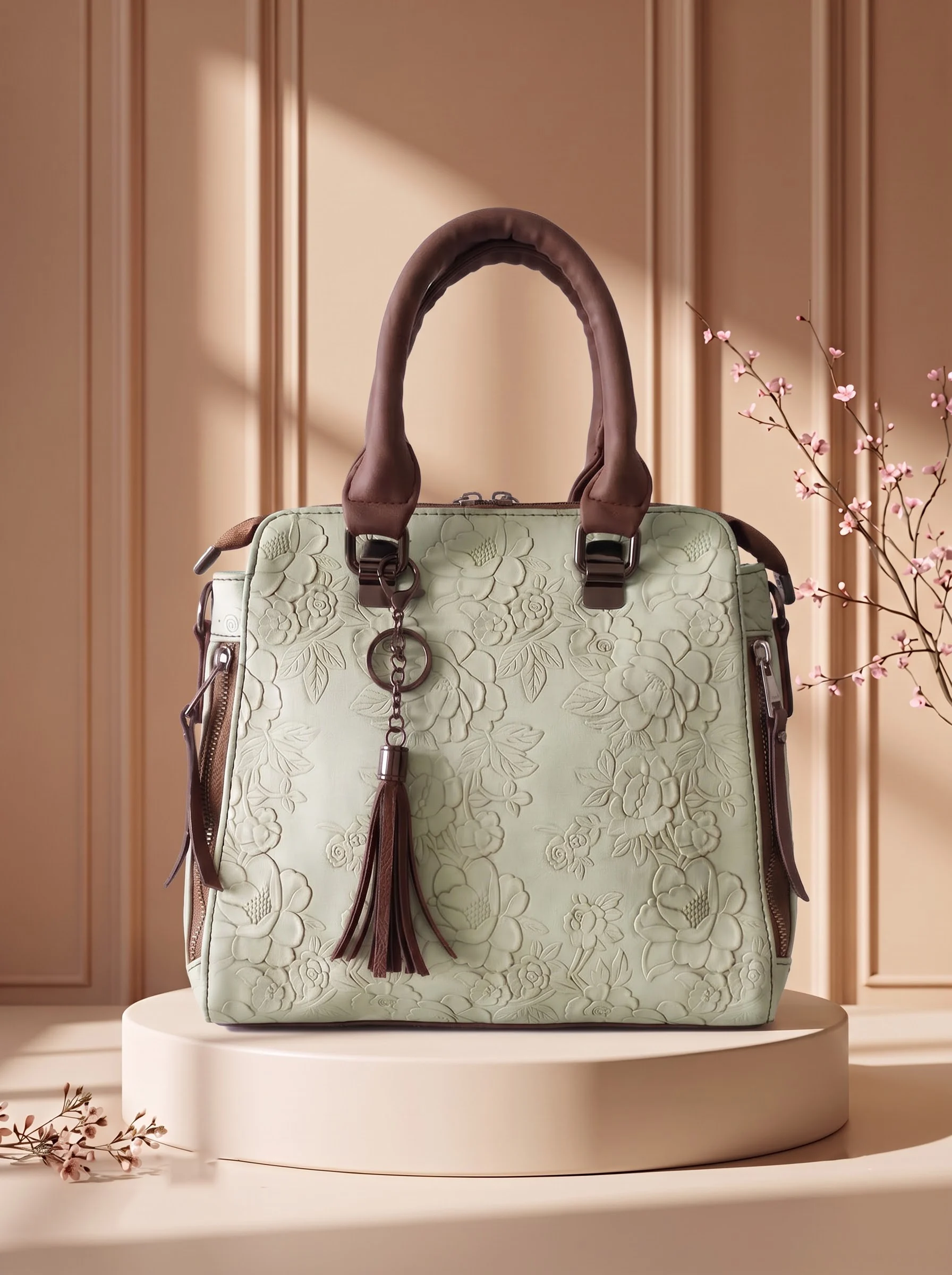Mint Green Floral Handbag