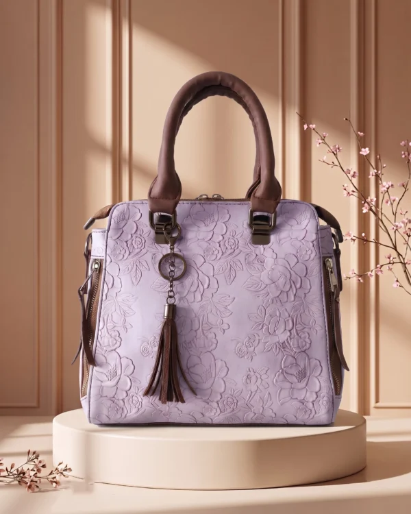 Lavender Floral Embossed Handbag